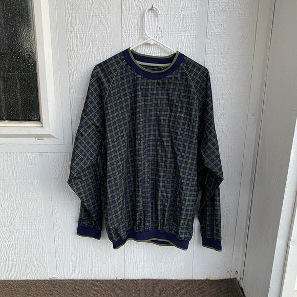 Catalina Nylon Navy Blue and Olive Green Plaid Vintage Windbreaker Size Large - Picture 4 of 17